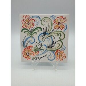Helen Blanck Artist 6" Tile Trivet Floral Abstract Norwegian Bergquist Imports